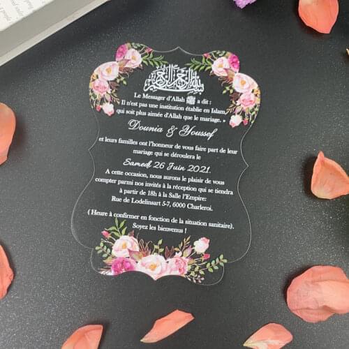 Hot sale customized colorful printing 10pcs acrylic cards wedding invitation card Transparent Crystal Invites Custom Envelopes