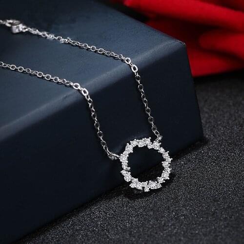 Huitan New Korean Fashion Bridal Wedding Necklace Circle Pendant Dazzling Round Zirconia Temperament Sweet Accessories for Women