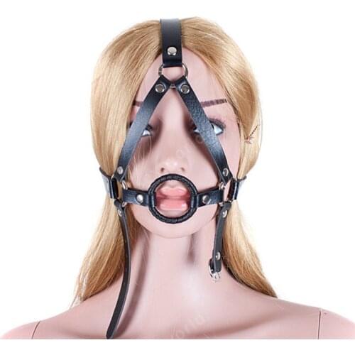 PU Leather O Ring Open Mouth Gag Oral Sexy Head Bondage Harness ,Fetish Mouth Gag Oral Fixation For Women Adult Games