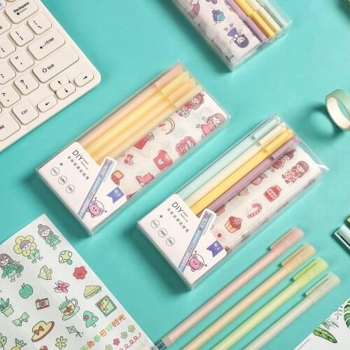 JIANWU 4 Pcs/Set DIY Multiple Change Sticker Pen 0.5mm Creative Kawaii Decoration Sticker Gel Pens Stationery School Supplies