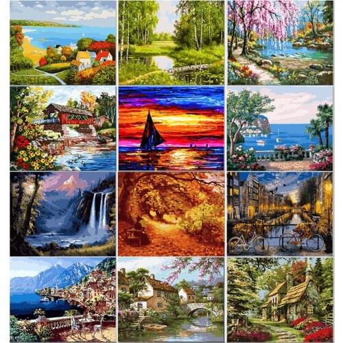 Frame pictures DIY Painting By Numbers Landscape kits Acrylic canvas Painting Modern Picture Home Decor For Living Room 40x50cm