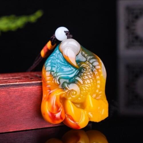 Chinese Natural Colorful Jade Hand-carved Eagle Catching Fish Pendant Ten Fine Jewelry Men and Women Color Necklace PopularGifts
