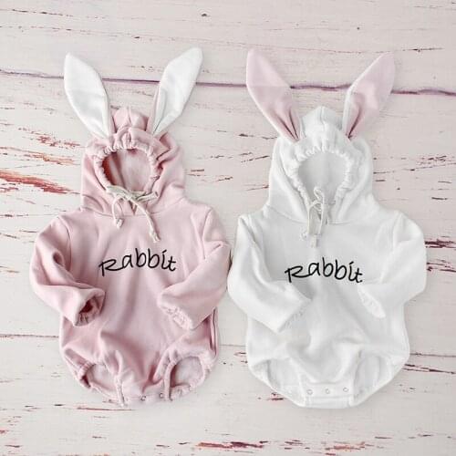 Winter Baby Cartoon Costumes 2019 Autumn Cute Rabbit Ears Baby Newborn Clothes Hooded Jumpsuit Romper Velvet Pink White Roupas