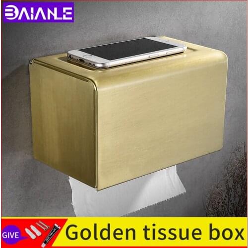 Bathroom tissue box wall mount toilet paper roll stand screw free installation gold waterproof kitchen paper towel rack