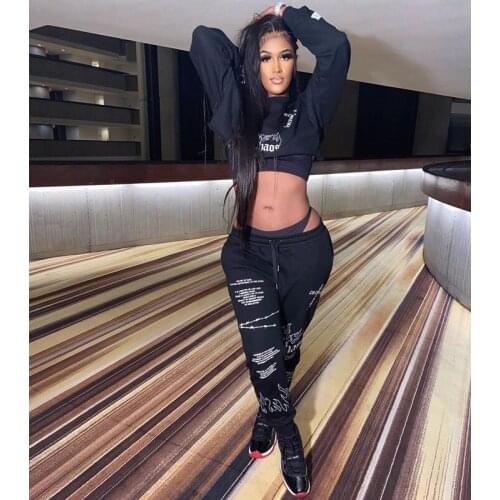 TNNAOFF Fall Two Piece Set for Woment Print Tracksuit Long Sleeve Short Tops Sexy Sweatpants Lounge Wear Matching Sets