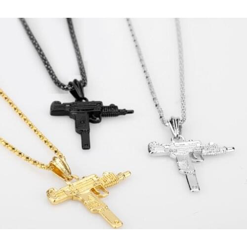 Gothic UZI Gun Shape Pendant Necklace Army Style Male Chain Men Necklaces Jewelry Accessories Collares Kolye