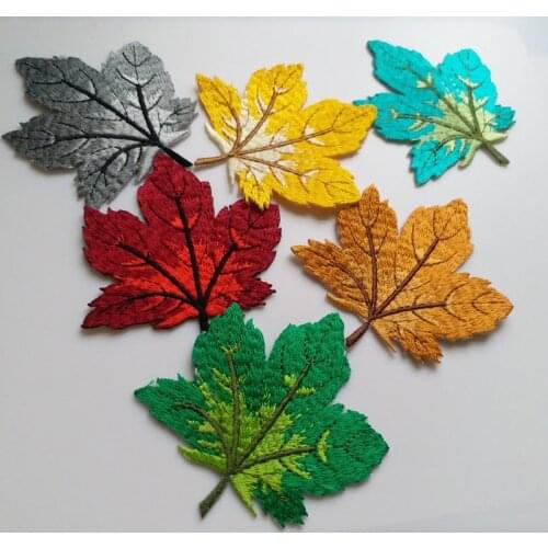6pcs/set maple leaf embroidery patches for clothing 3D leaves embroidered Patches DIY iron on Embroidery appliques parches
