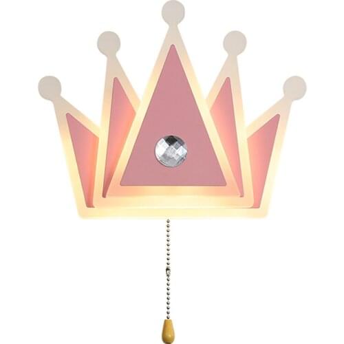 Nordic pink cable switch wall lamps bedroom childrens room crown shade lamp wedding room princess room sconces lights lighting