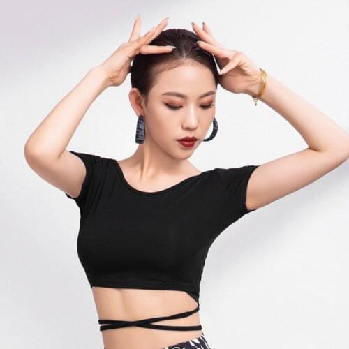 2021 New Short-Sleeved Black Shirt Female Summer Latin Dance Tops For Women Practice Clothes Latin Performance Dancewear DQS7303