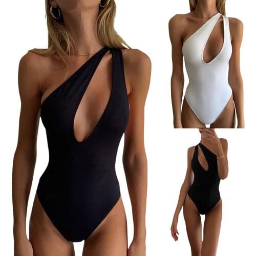 2021 New Women Bodysuit Swimsuit One Shoulder Hollow Out Sexy Womens High Waist Swimwear Beachwear Clothing
