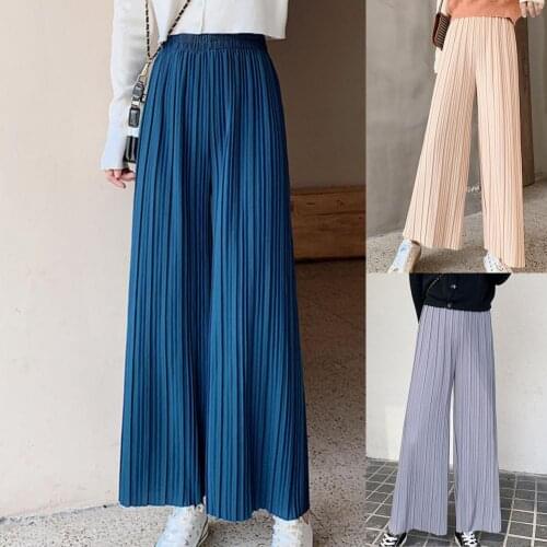 Solid Color Elastic High Waist Solid Color Wide Legs Pants Loose Women Pants Soft for Date