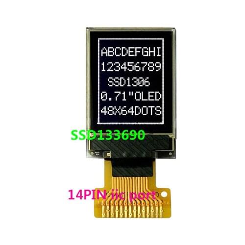 0.71 inch OLED Display with 64x48 48*64 64*48 Resolution white backlight IIC I2C port ssd1306 14PIN Interface ug-4864TSWEG04