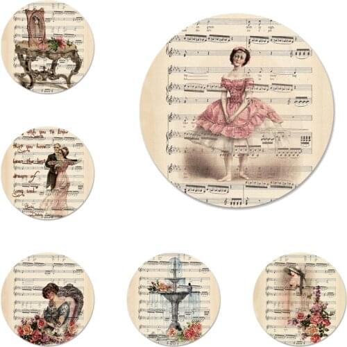 Great Art book Old newspaper sheet music notes Icons Pins Badge Decoration Brooches Metal Badges For Backpack Decoration 58mm