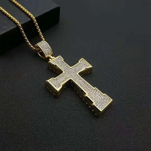 Men Women Hip Hop Stainless steel Cross Pendant Necklace with 4mm Zircon Iced out Bling Necklaces HipHop Jewelry Fashion Gift