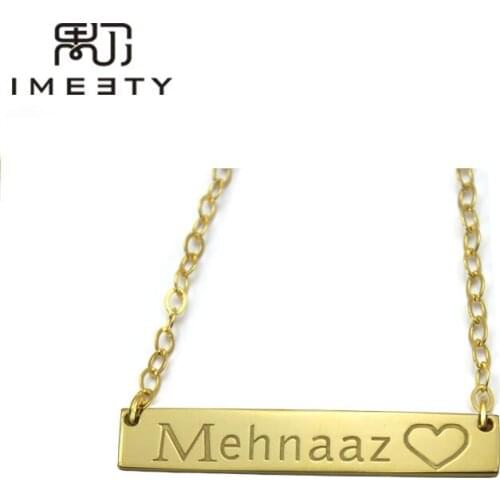 IMEETY horizontal bar necklaces jewelry engraved any name necklace symbol hand stamped engraved bar necklace personalized gift