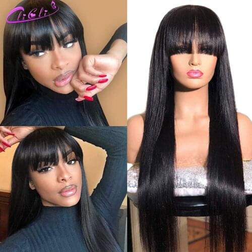 Straight Closure Wig Pre Plucked Bone Straight Human Hair Wigs With Bangs 30 Inch Wig 13x4 Lace Front Wig Straight Brazilian Wig
