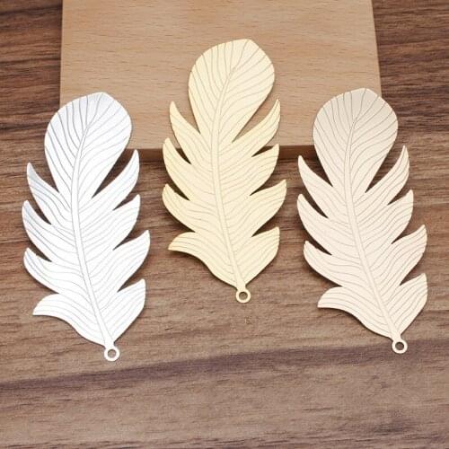 20 PCS 87*38mm Gold Silver Plated Feather Metal Brass Filigree Feather Pendant Charms DIY Accessories For Jewelry Making