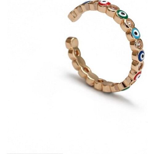 Simple Chunky Gold Plated Cubic Zirconia Evil Eye Rings Women Adjustable Colorful Enamel Turkish Fashion Vintage Copper Jewelry