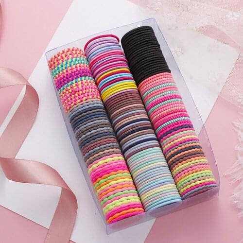 100Pcs Elastic Hair Bands Candy Colors Nylon Rubber Band Ponytail Holder For Girls Cute Fashion Hair Accessories Headdress