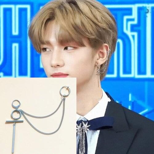 1pcs KPOP Earring Bangtan Boys Album Double Pierced ears SteamPunk Stud Earrings long Korean Jewelry Accessories For Men Women