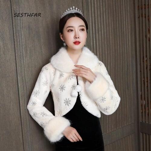 Wedding Jackets Bridal Shawl New Arrived Long Sleeve Bridal Winter Faux Fur Coak Warm Scarf PJ061