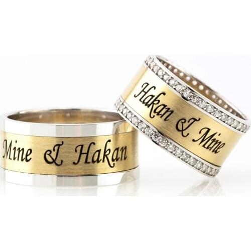 Tesbihane Personalized 925 Sterling Silver Simple Model Couple Wedding Rings