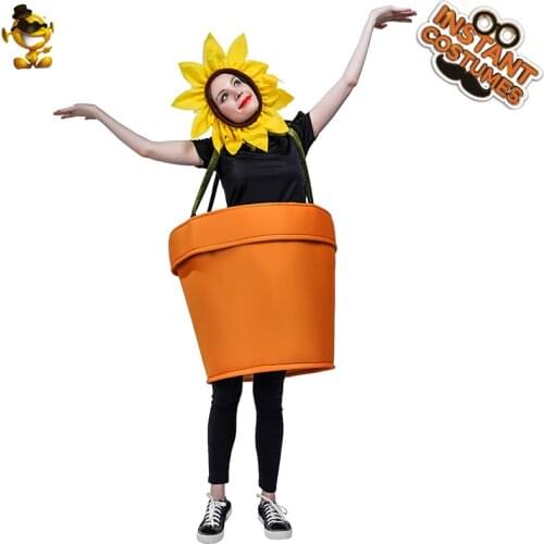 Unisex Adult Cosplay Sunflower Pot Costumes Halloween Party Mascot Tunic Women Fancy Dress Funny Plant Cute Sunflower Clothing