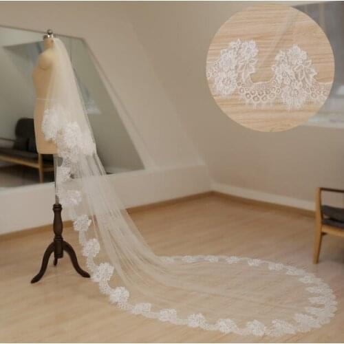 Vintage Handmade Wedding Veil Two Tier Cathedral Veil Bridal Veil Elegant Lace Applique Veil Fingertip Veil Veil With Stunning L