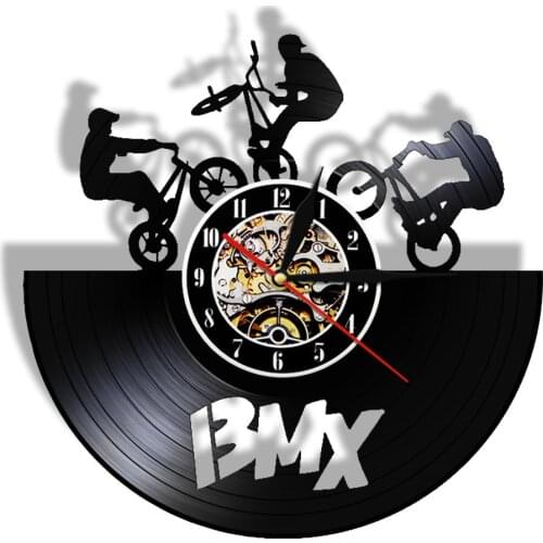 BMX Vintage LED Wall Clock Bicycle Motocross Vinyl Record Watch BMX Racing Bike Competition Gift Youngster Room Night Light