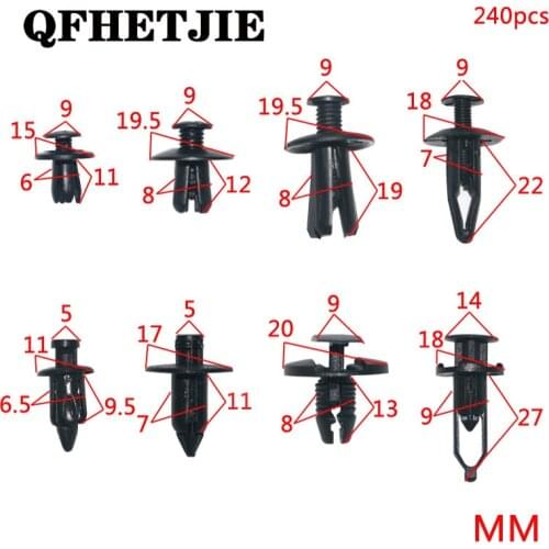 240pcs Black Plastic Mixed Auto Fastener Vehicle Car Bumper Clips Retainer Rivet Door Panel Fender Liner For Honda Acura AUDI