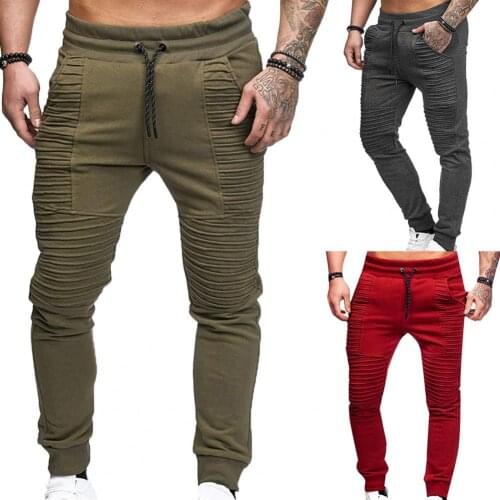 Plus Size Cargo pants Men Solid Color Drawstring Sweatpants Trousers Mens Skinny Casual Pants Long Trousers pantalones hombre