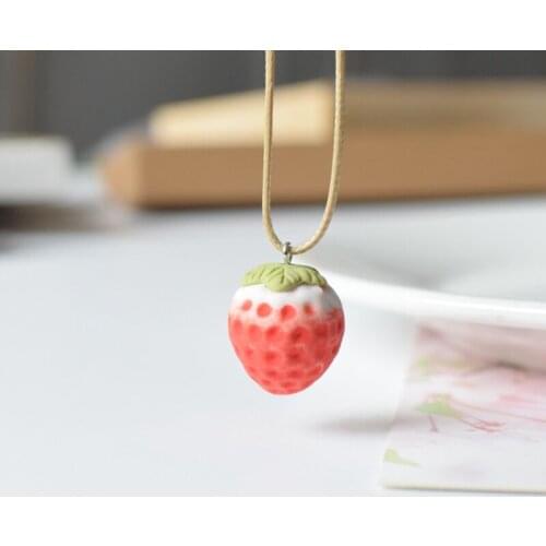 Women Simple Small Fresh Ceramic Strawberry Pendant Sweet Romantic Style Jewelry Handmade Gift For Student Girl Cute Accessories