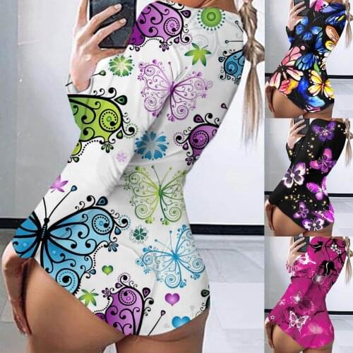 2020 Sexy Fitness Bodysuit Women butterfly Print Long Sleeve Elastic Jumpsuit Romper Fashion Daily Streetwear Outfits Overalls