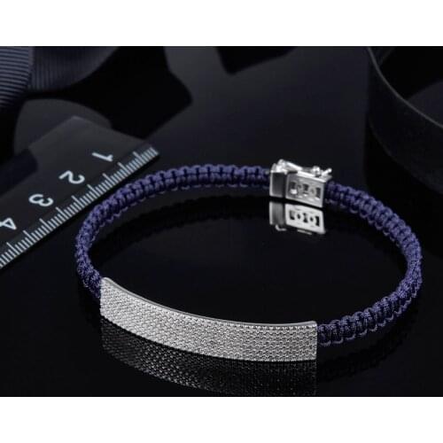 SLJELY High Quality 925 Sterling Silver Full Zircon Long Tag Macrame Bracelet Women Fashion Handmade Woven Bracelet Jewelry