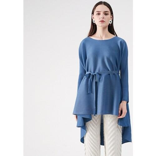 Issey Miyake Pleated Ladies Fashion Top Long Sleeve Loose Short Skirt Female Large Size Lace Irregular Dress Miyake Fold
