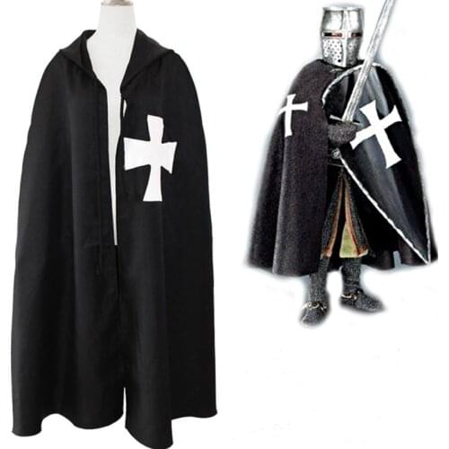 1pc Black White Medieval Warrior cosplay costume TEMPLAR KNIGHT Cloak Cape Halloween Costume