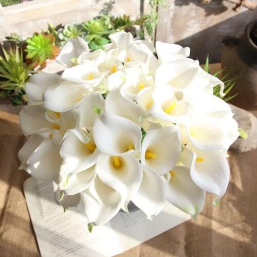 11pcs/Lot High Artificial Calla Lily Wedding Bouquet Real Touch Calla Lilies Fake Artificial PU Flowers for Hawaii Party