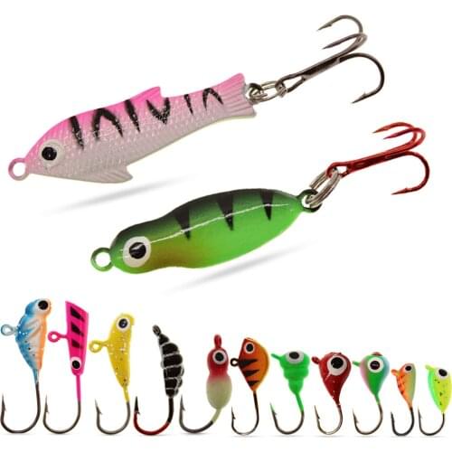 13 Types Winter Ice Fishing Lure Ice Jig Metal Bait VIB Sinking Lead Hook Spinner Spoon Jigging Carp Pike Perch Bass Fishing