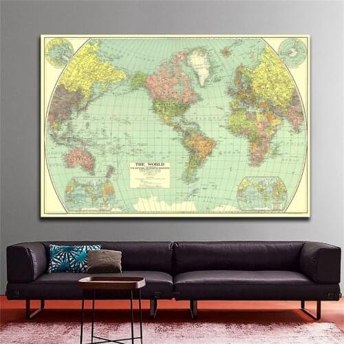 1932 World Map Canvas Wall Art 59*42cm Map of The World Wall Decorative Painting Office School Supplies Poster Prints