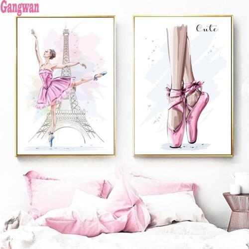 2 pcs Diamond Painting Mosaic Full Drill Square Diamond Embroidery Paris Tower Pink Ballet Girl Watercolor Picture Of Rhinestone