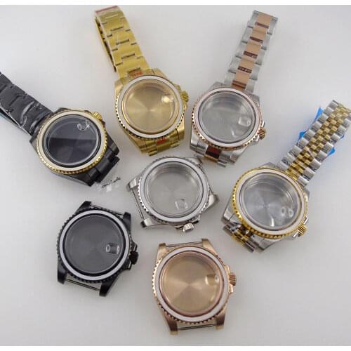 40MM Two Tone Gold Coated SUB Watch Case fit NH35A ETA 2836 MIYOTA 8215 821A MINGZHU 3804 Jubilee/Oyster Strap Glass Back