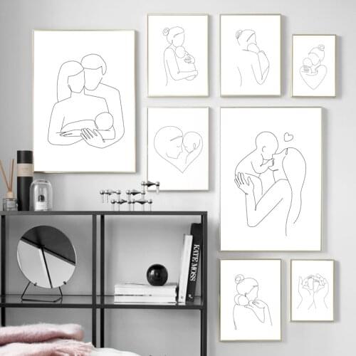 Abstract Line Father Mother Maternal Love Wall Art Canvas Painting Nordic Posters And Prints Wall Pictures For Baby Room Decor