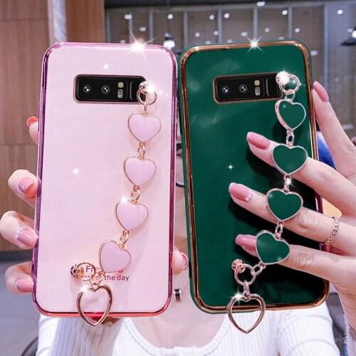 Wrist Bracelet Phone Case For Samsung Note8 Case Luxury Heart Chain Plating Cover For Samsung Galaxy Note 8 9 10 Pro 20 Ultra