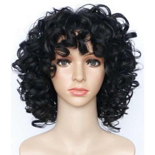 Gres Bouncy Curly Black Synthetic Hairpieces Puffy 14inch Medium Length Afro Wigs for the African High Temperature Fiber