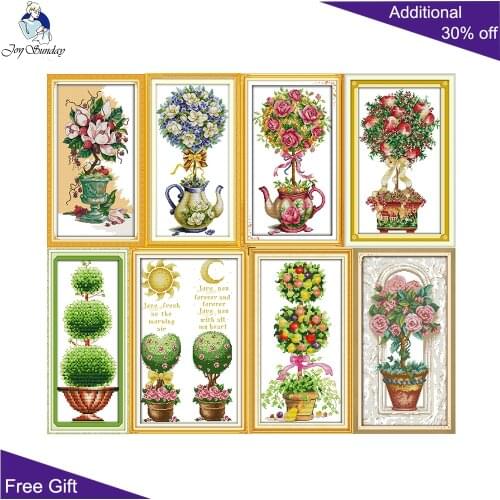 Joy Sunday Bonsai Home Decor H477H722J137J210J213J282J384J397 Fortune Tree Pomegranate Roses Magnolia Apple Teapot Cross Stitch