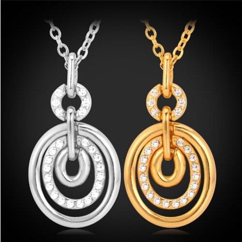 Kpop Pendant Necklaces yellow Gold/Silver Color High Quality Austrian Rhinestone Chain Pendant Necklaces For Women P961