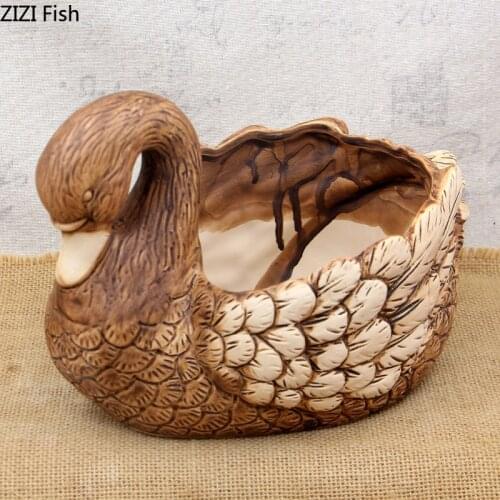 Creative Large Swan Flower Pot Statuette Ceramic Cute Animal Sculpture Green Plant Flower Pot Garden Pastoral Outdoor Decoration