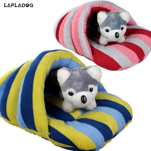 LAPLADOG 65x40cm Warm Winter Dog Cat Bed Flip Flop Dog House Cave Cute Pets Kennel Nest Dog Fleece Cat Bed