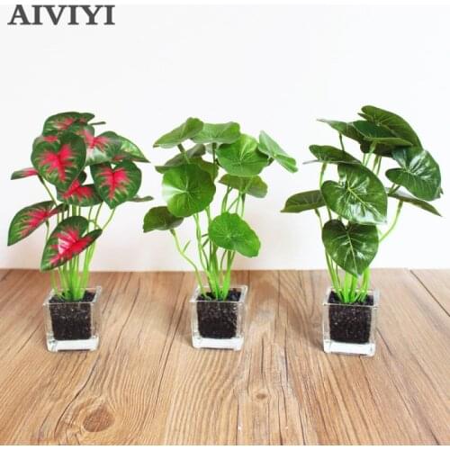 Small square glass green bonsai wedding home decorgarden decoration artificial flowers Artificial plant blumendeko bonsai pots