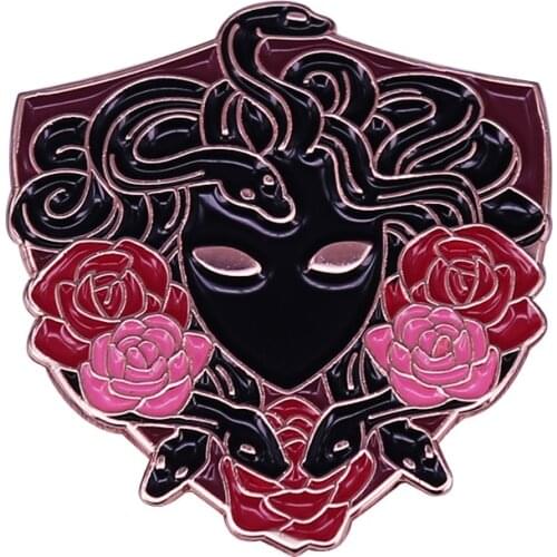 Medusa With Five Roses Hard Enamel Pin Greek Mythology Art Collection